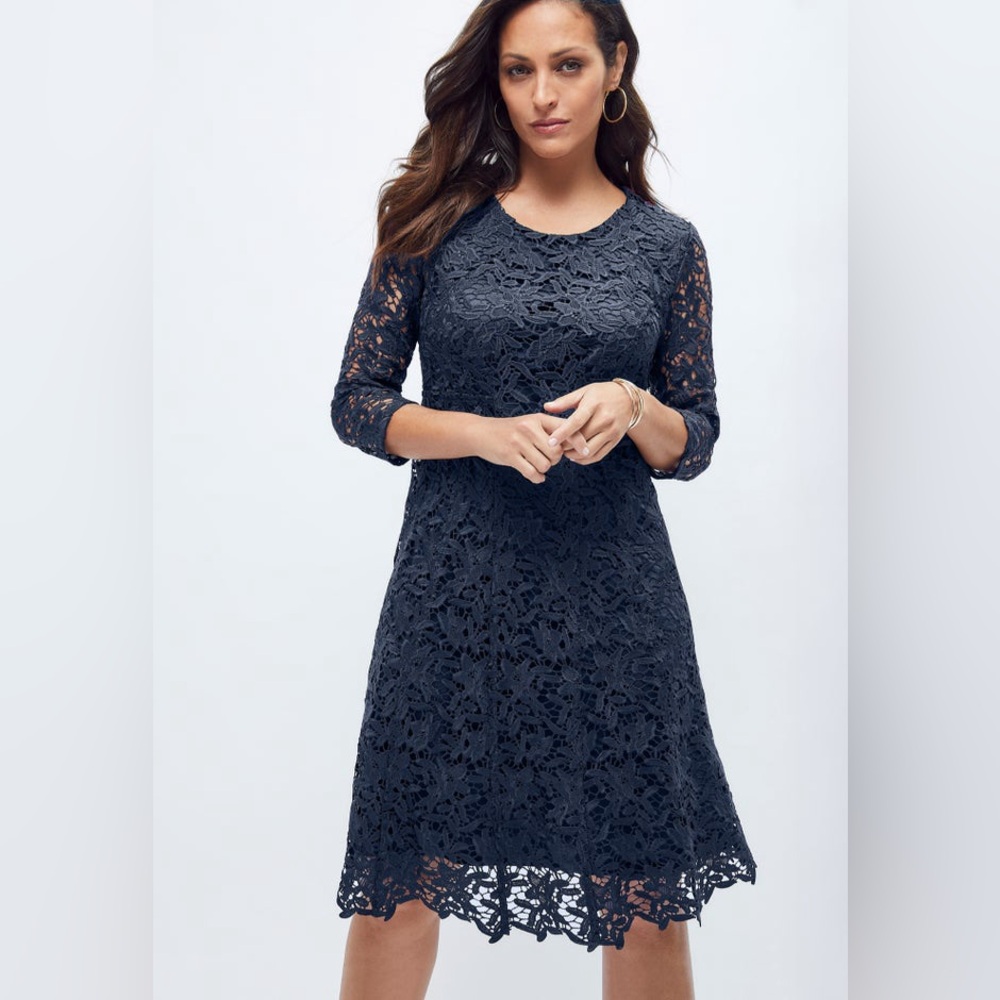 Avenue Fit & Flare Dress 26/28 NWT Navy Blue Lace Sleeve Cocktail Party Plus